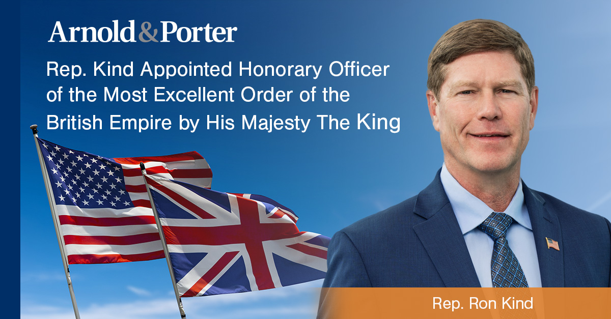 Rep. Kind Appointed Honorary Officer of the Most Excellent Order of the