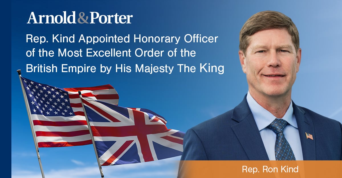 Rep. Kind Appointed Honorary Officer of the Most Excellent Order of the