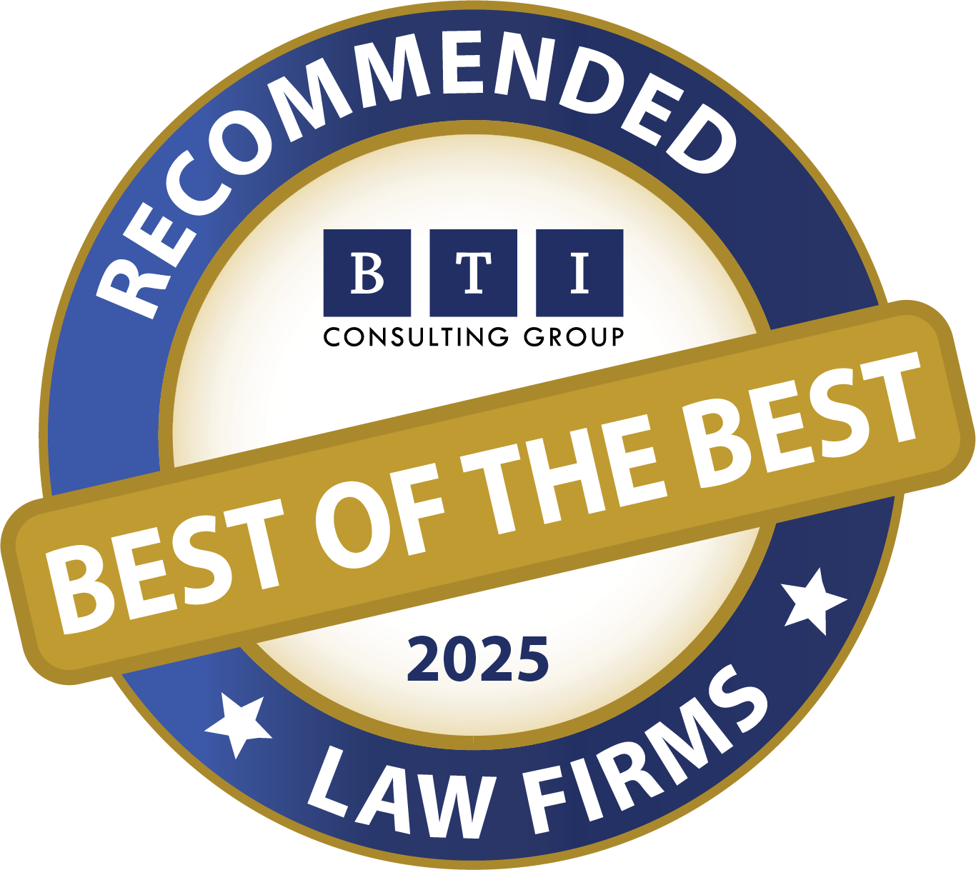 BTI Consulting Group Recommended Law Firm 'Best of the Best' circular logo