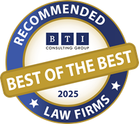 BTI Consulting Group Recommended Law Firm 'Best of the Best' circular logo