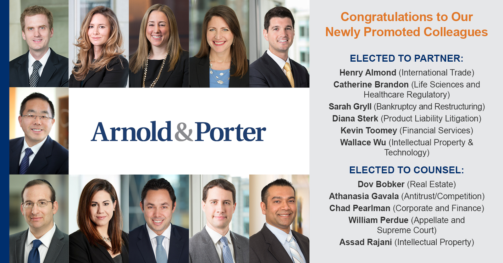Arnold & Porter Announces the Election of New Partners and Counsel